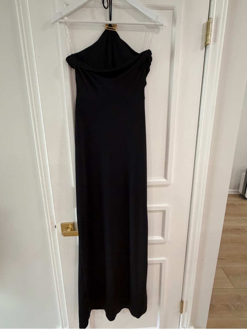Meshki Black Halter Maxi Dress with Gold Accents - Picture 11 of 11